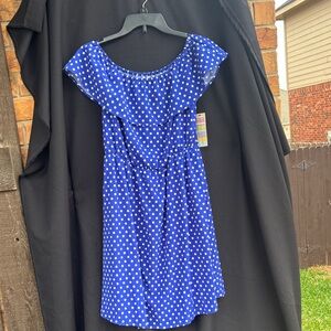 Blue Polka Dot Off-Shoulder Maxi Dress
